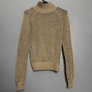 Vintage Guess Collection Women’s Eyelet Gold Sweater Turtleneck 90’s Y2K Medium